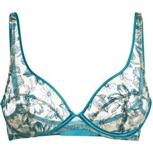 New! Myla London Columbia Road Embroidered Floral Lace Bra In Blue 10620